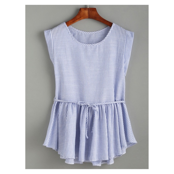 MBM Unlimited Tops - Blue Striped Peplum Blouse